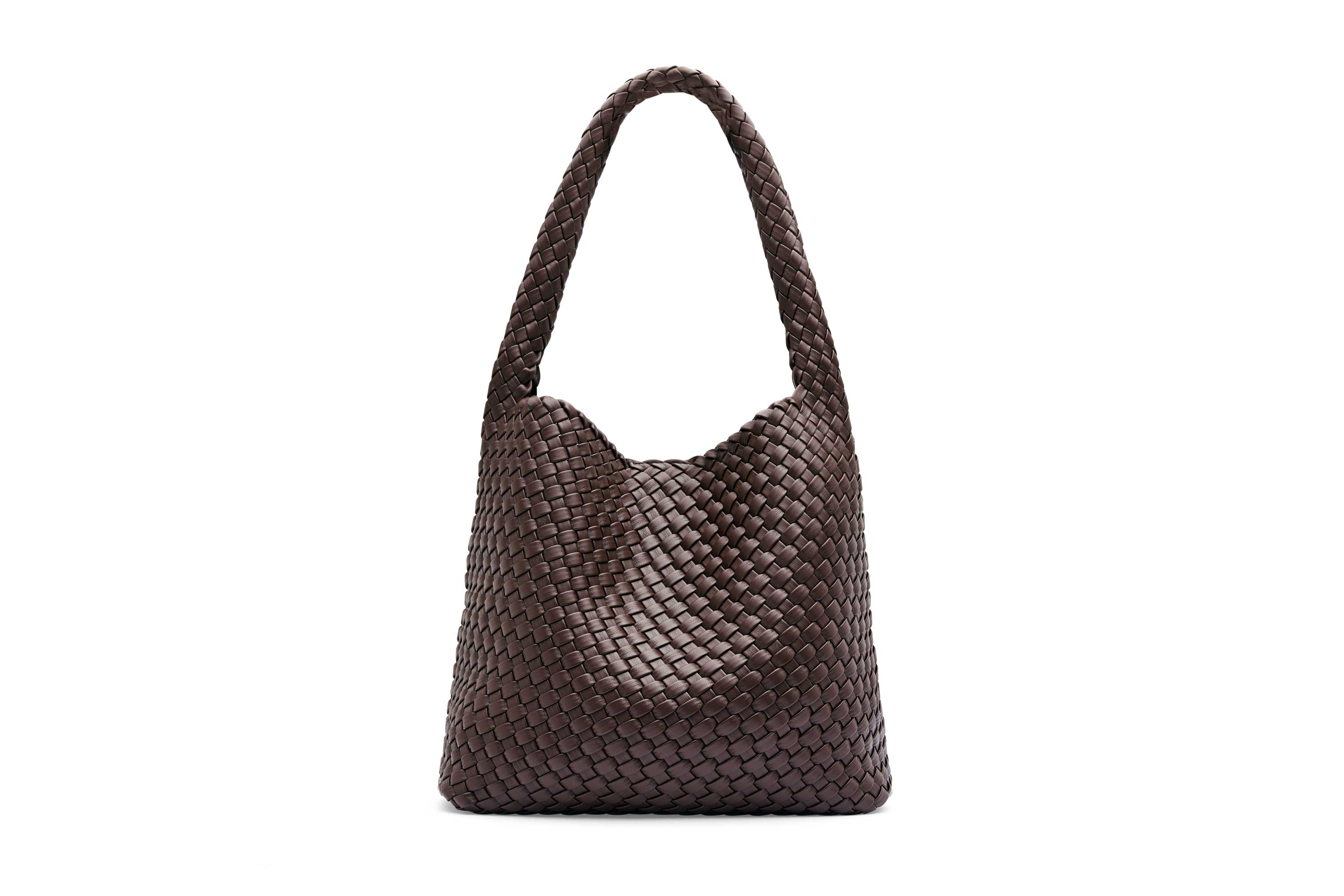 Recycled Alt-Leather Large Woven Tote | Brown Vegan Leather