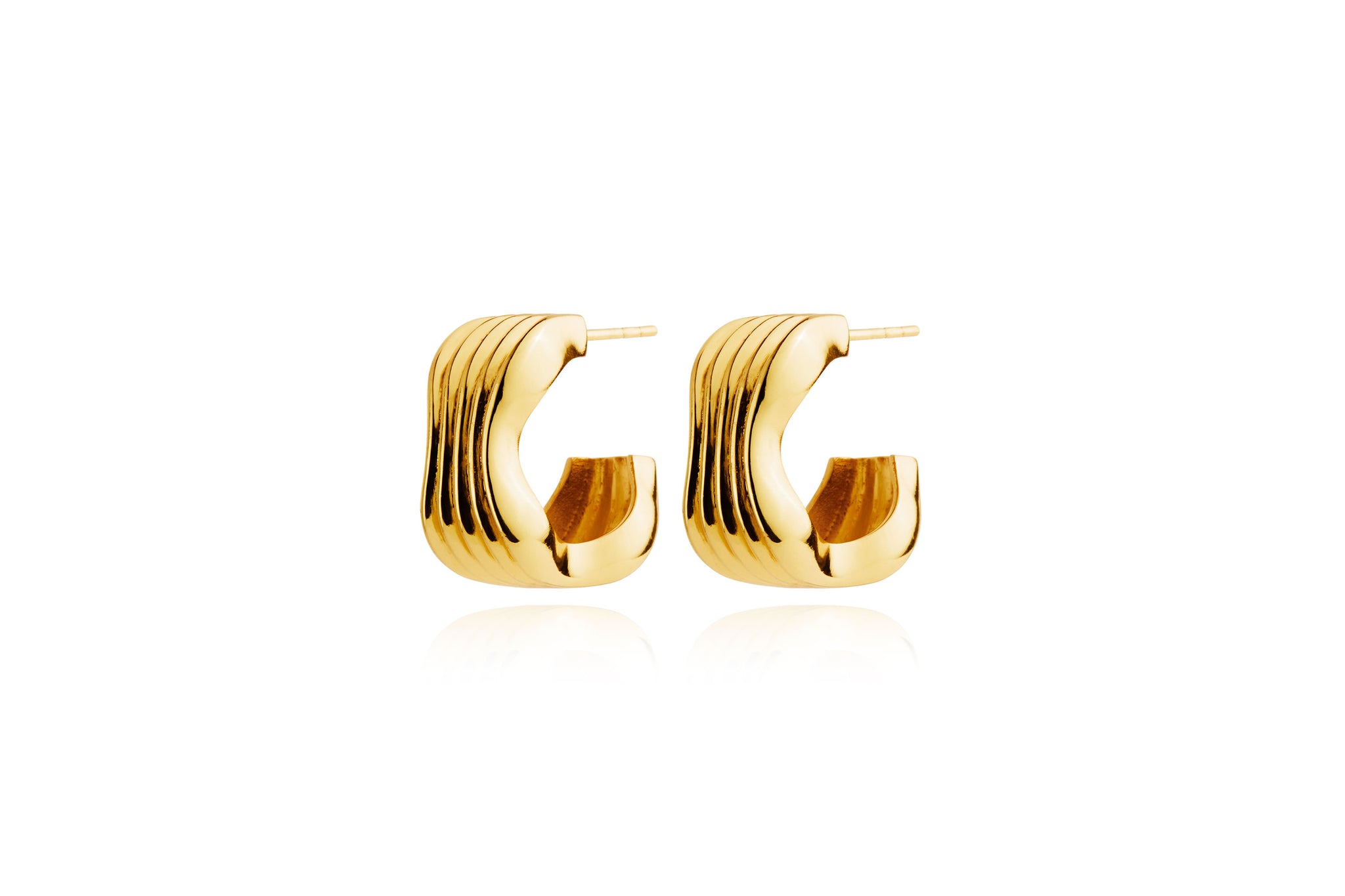 Curved Ribbed Hoop Earrings - Gold
