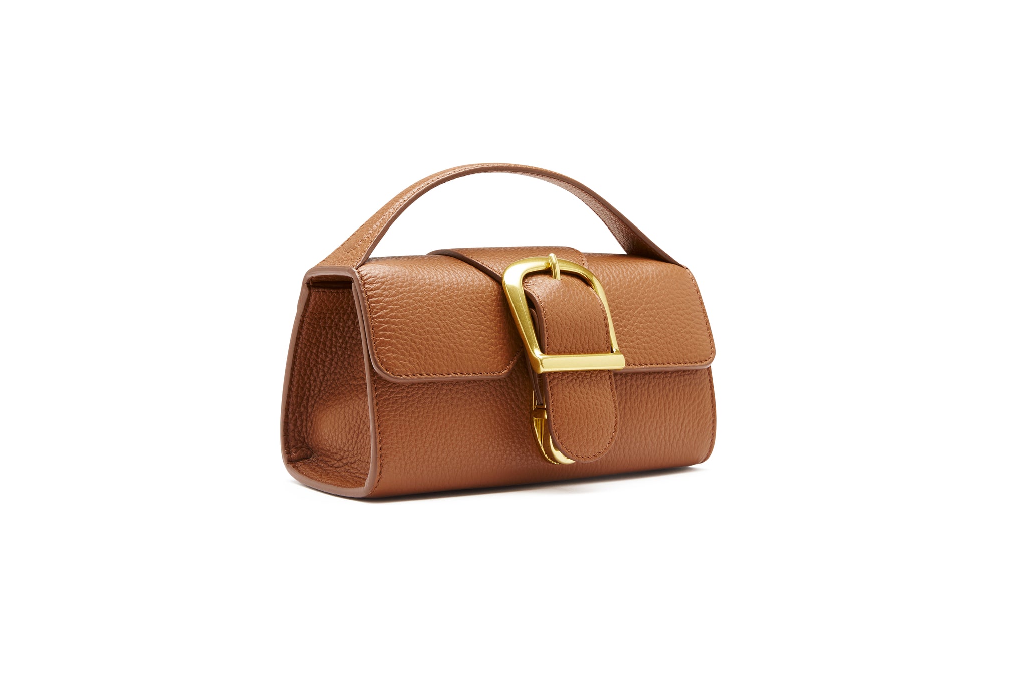 Rylan, Rylan Studio, Caramel Soft Grained Mini Satchel with Flat Handle, Made in Italy