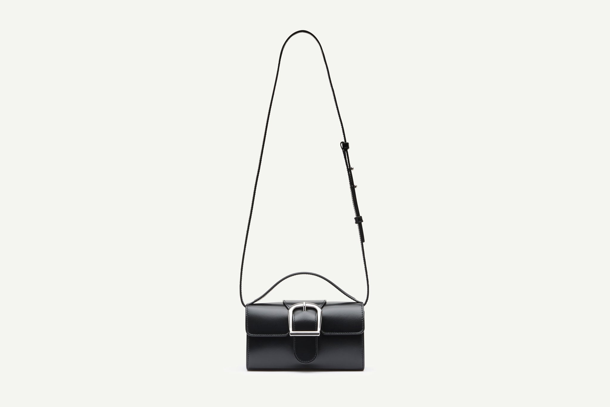 Rylan, Rylan Studio, Black Mini Satchel with Flat Handle and Silver Buckle, Made in Italy