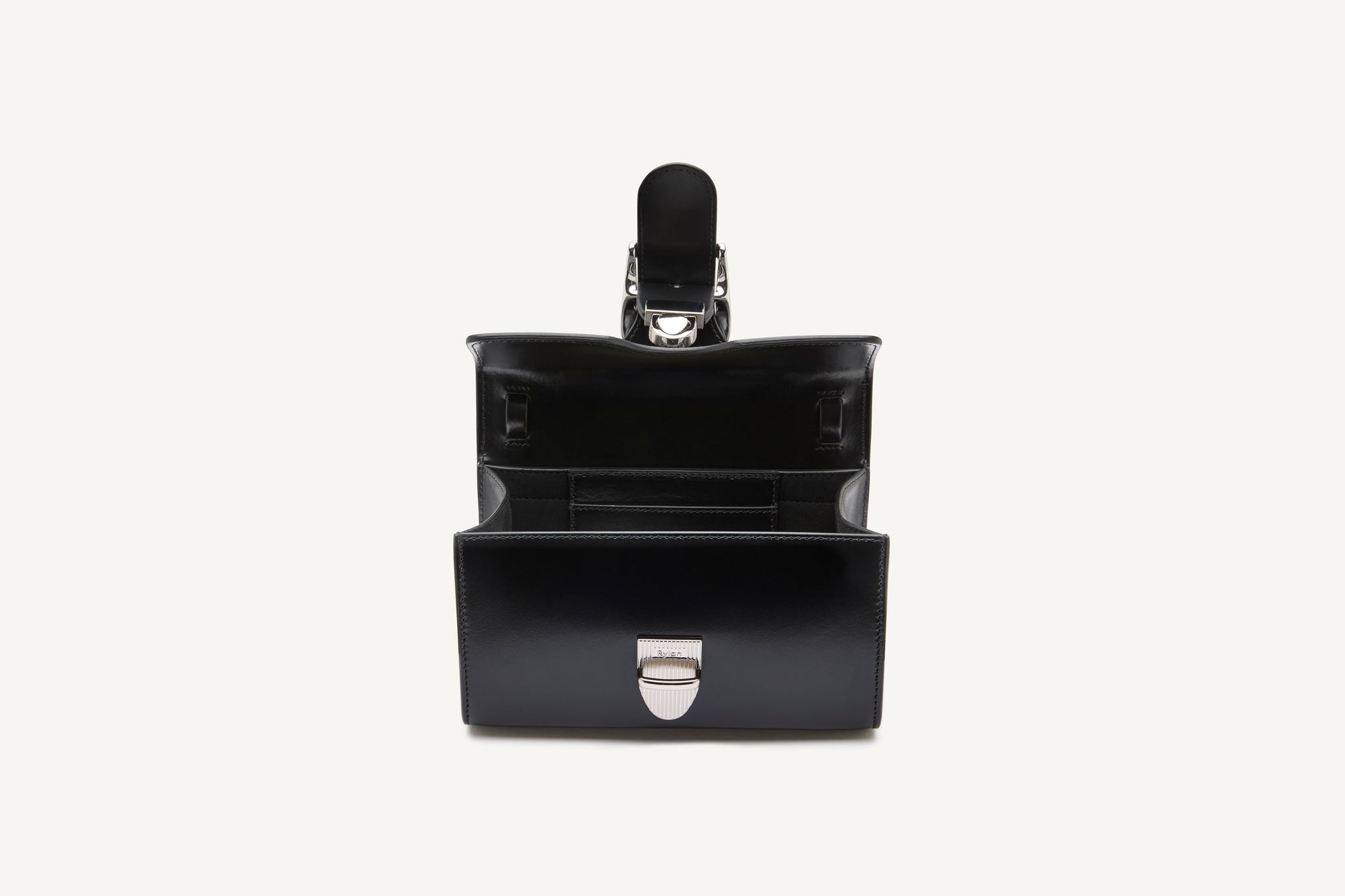 Rylan, Rylan Studio, Black Mini Satchel with Flat Handle and Silver Buckle, Made in Italy