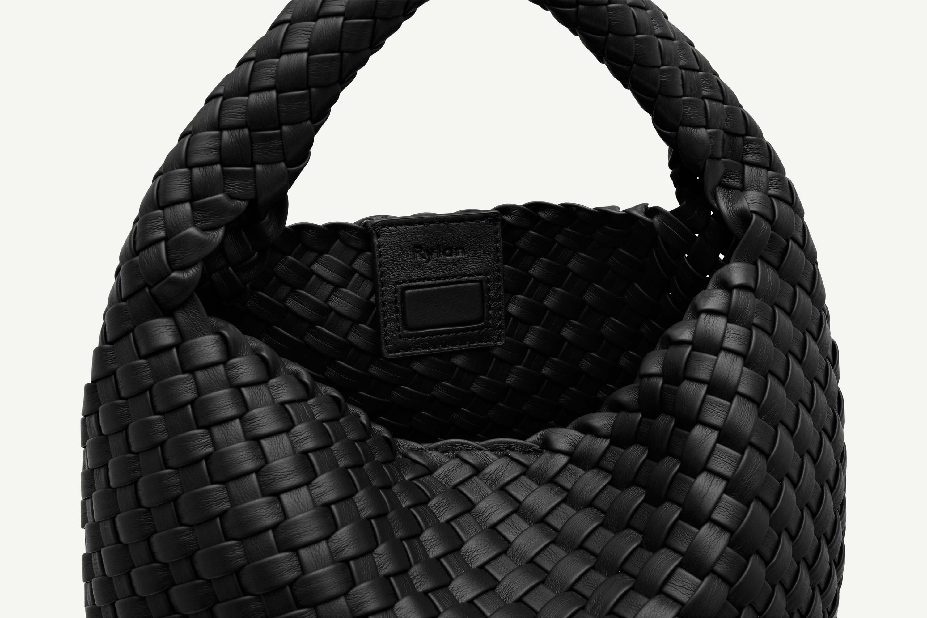 Recycled Alt-Leather Small Woven Tote | Black Vegan Leather – Rylan