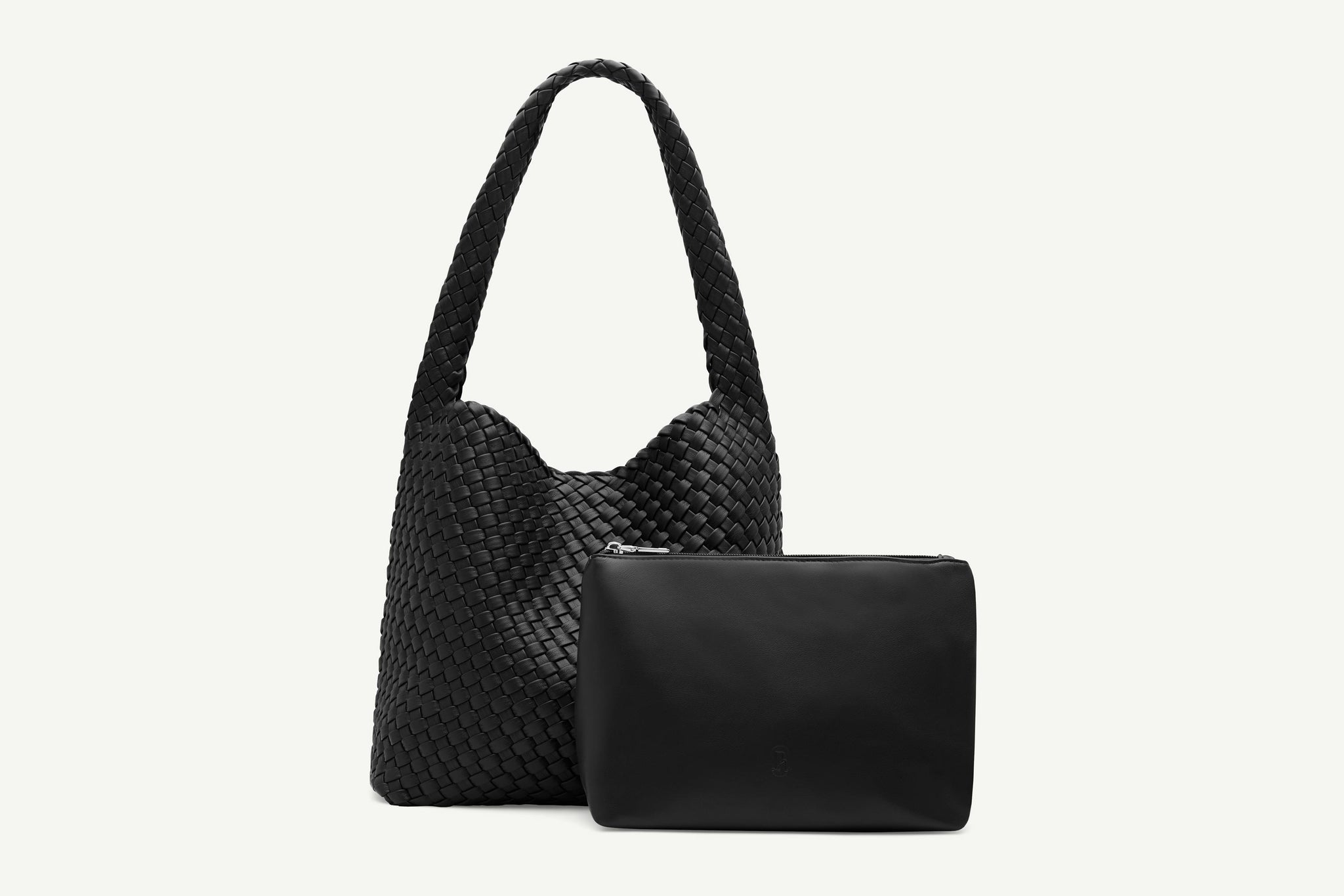 Rylan, Rylan Studio, Black Woven Alt-Leather Large Tote Bag, Vegan Leather, Brooke Testoni