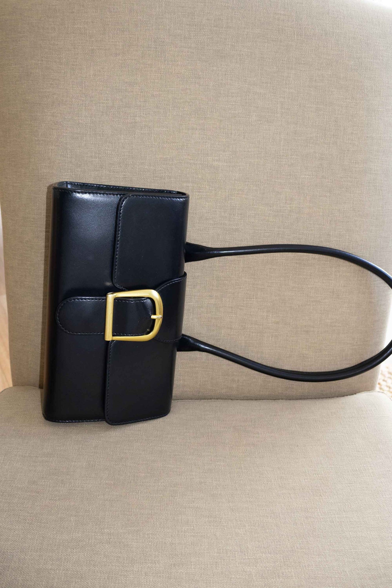 Black Small Satchel with Long Handle Sample
