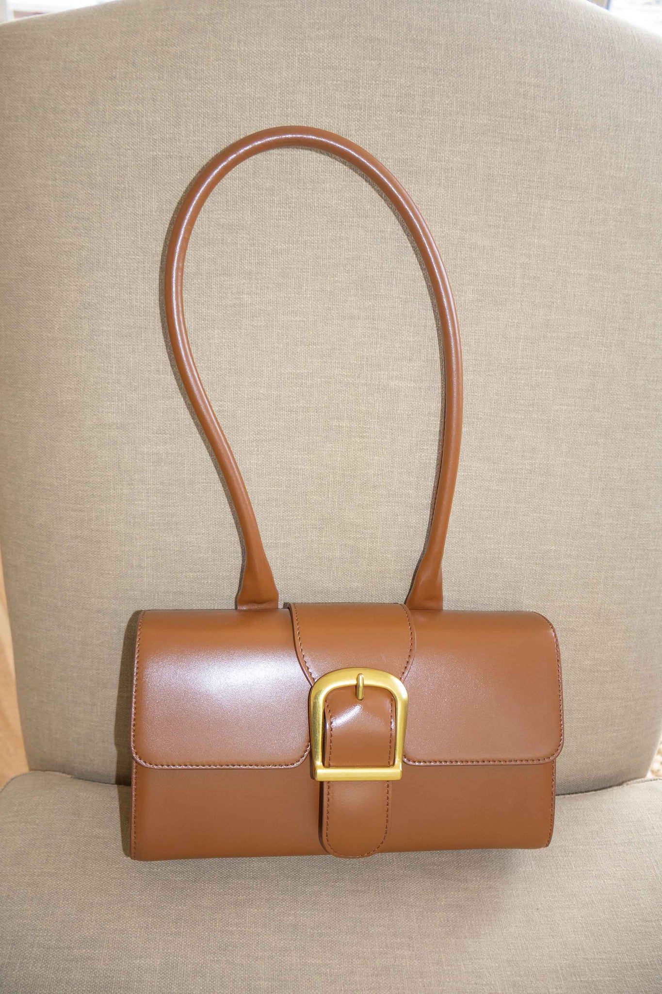 Cognac Small Satchel with Long Handle Sample