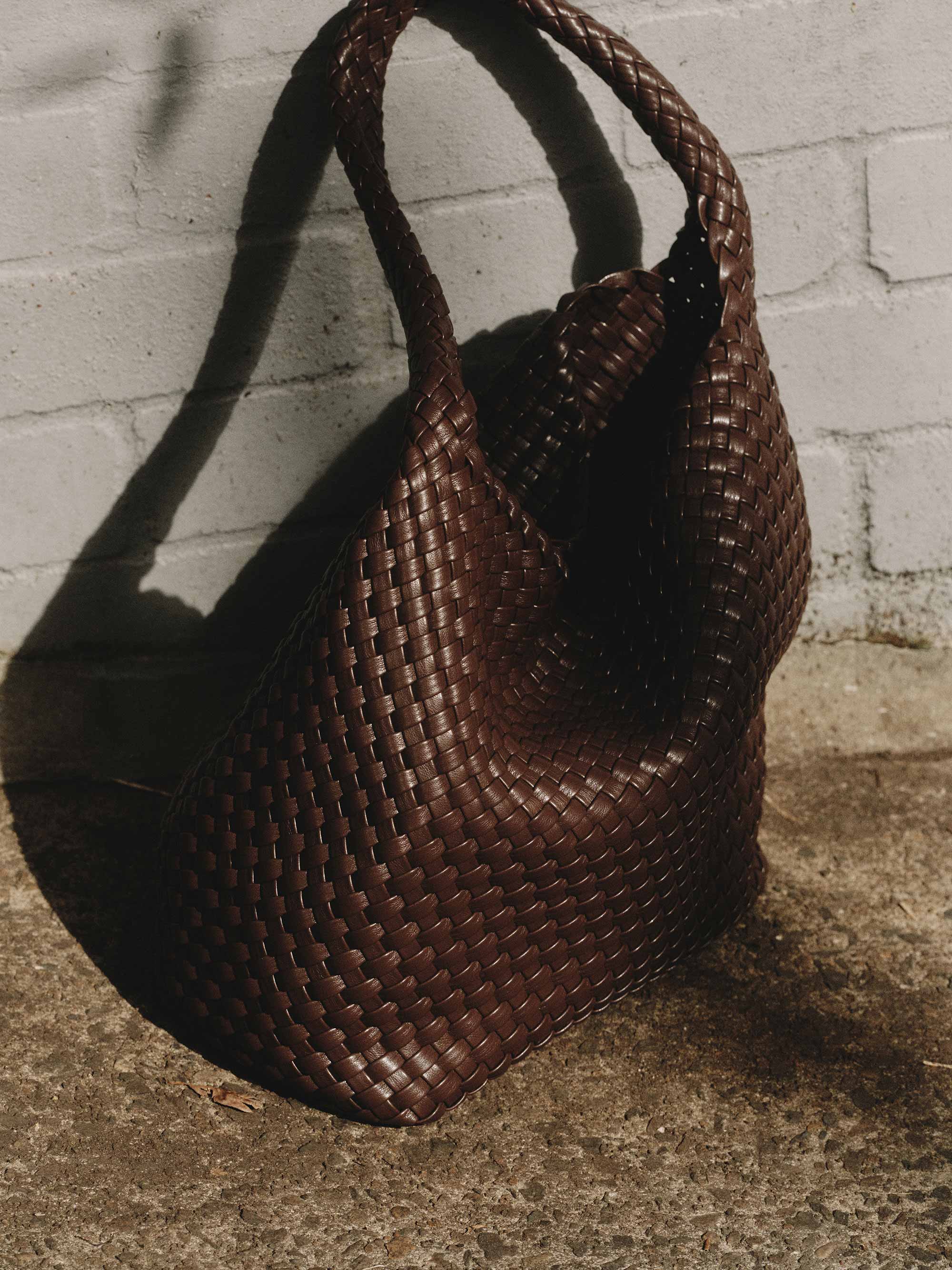 Recycled Alt-Leather Large Woven Tote Brown Vegan Leather – Rylan