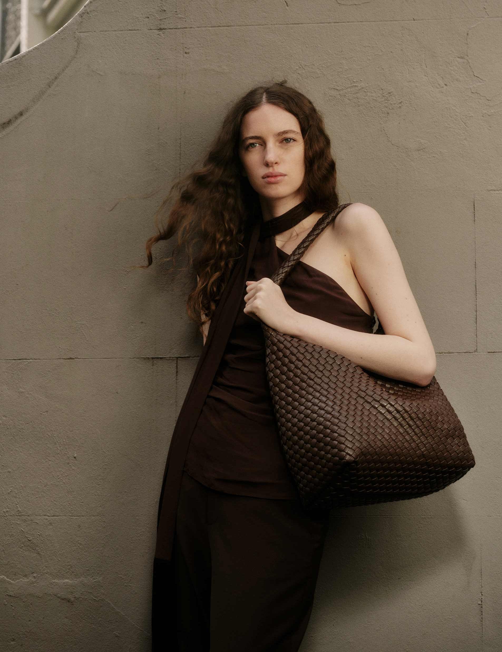 Rylan Brown Alt-Leather Woven Large Tote by Brooke Testoni