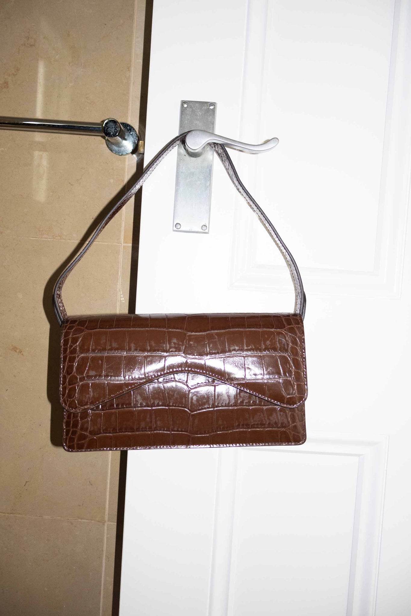 Dark Brown Croc Emboss Baguette Sample