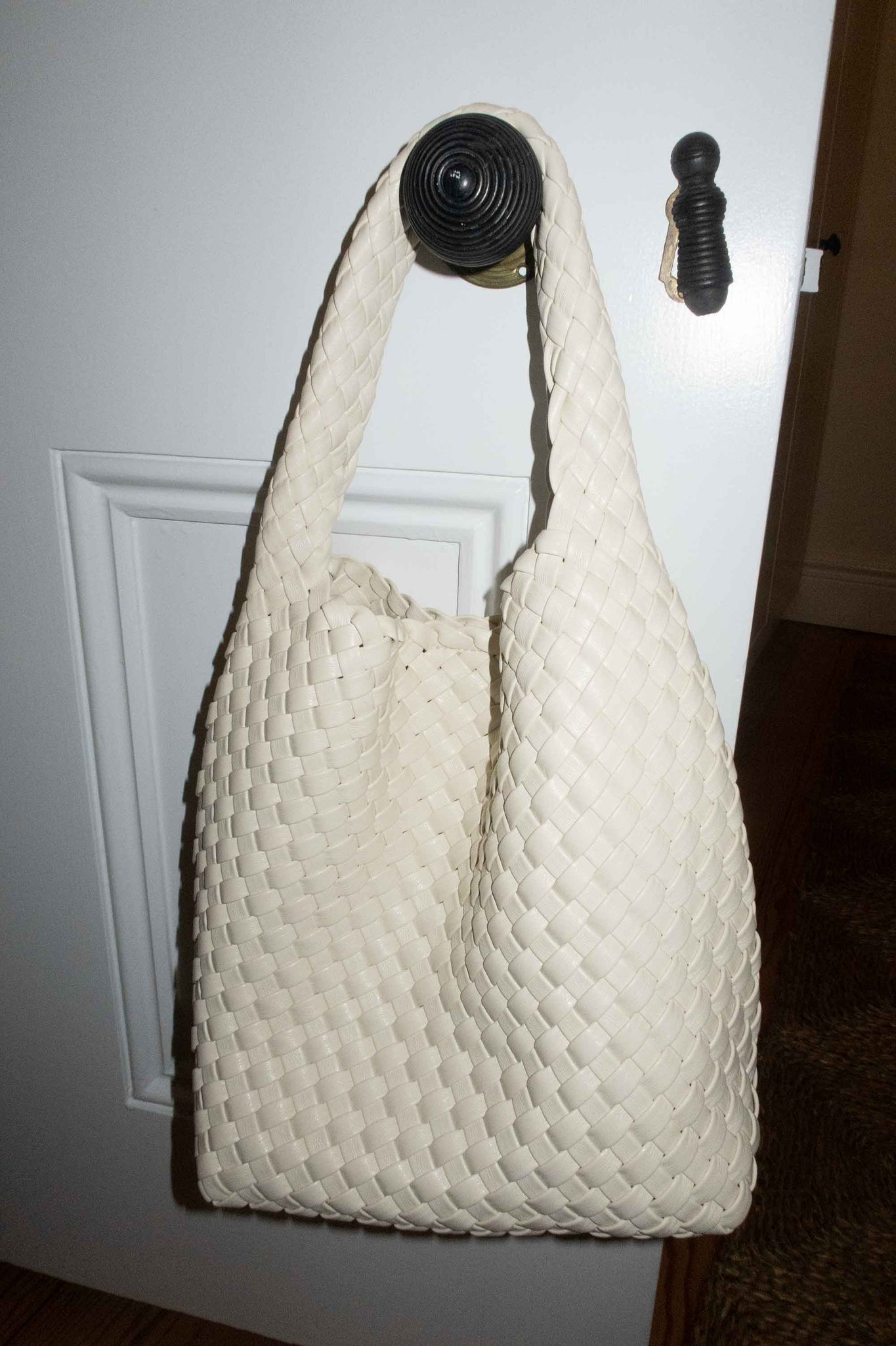Ivory Alt-Leather Woven Small Tote Sample