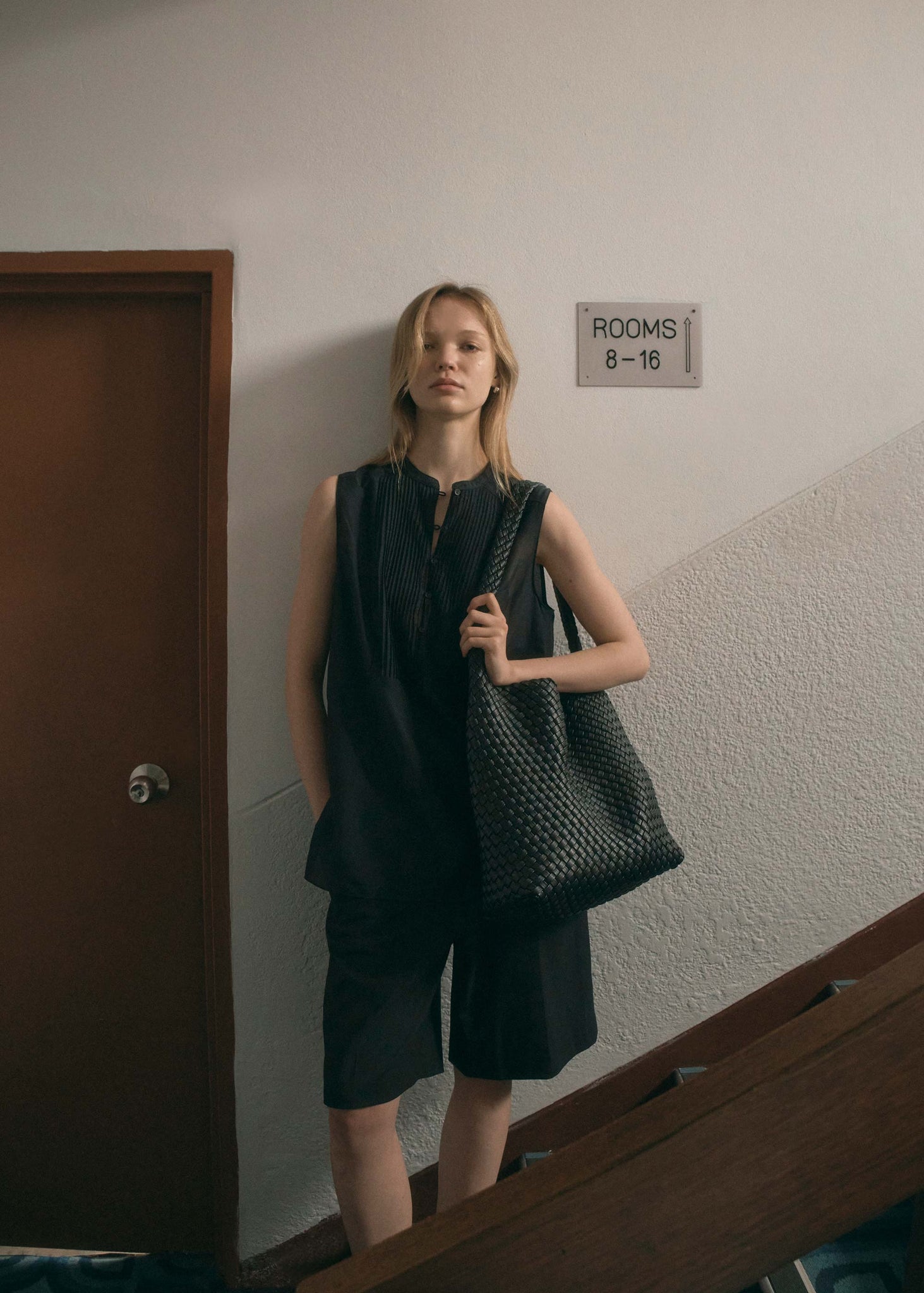 Rylan Black Alt-Leather Woven Large Tote