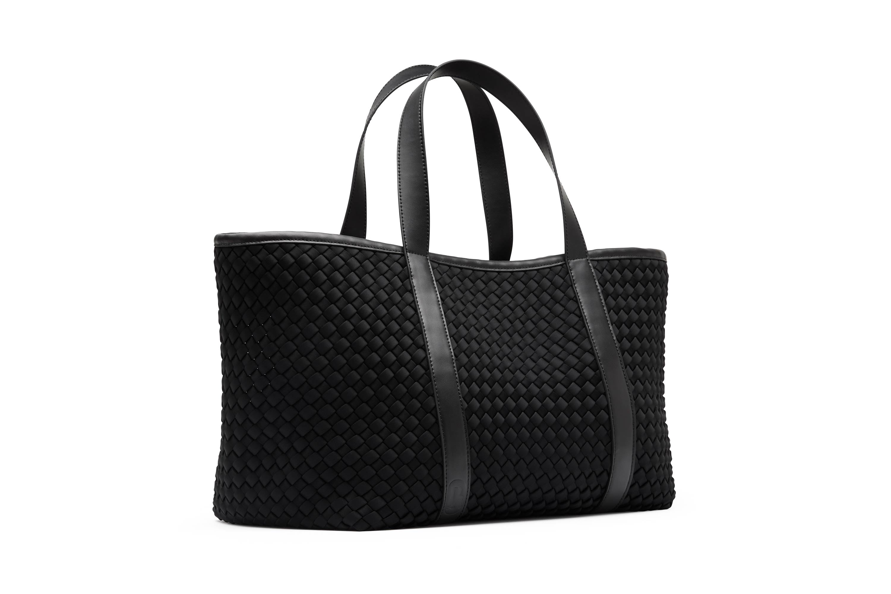 18.56 Rylan Uni-sex Black Woven Neoprene with Leather Carry-All Tote