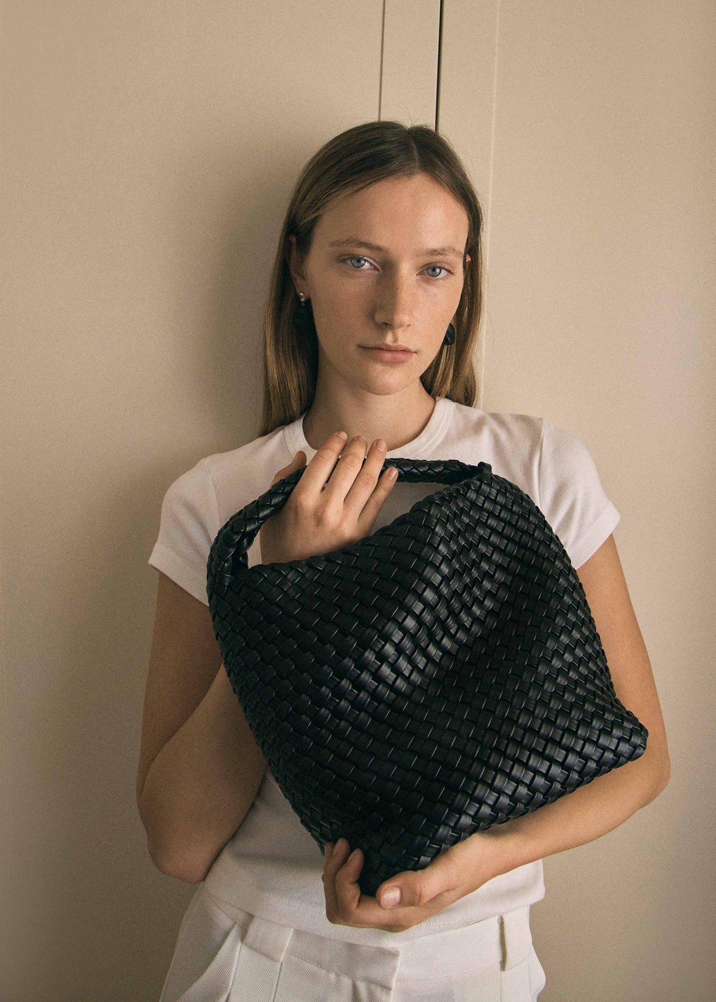 Rylan Black Alt-Leather Woven Small Tote