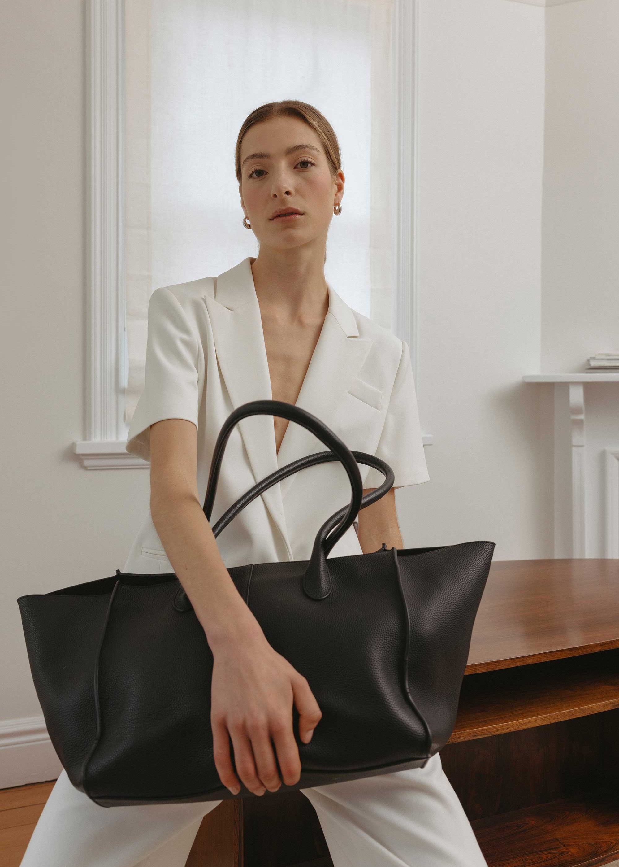 Rylan Black Grained Large Tote, by Brooke Testoni