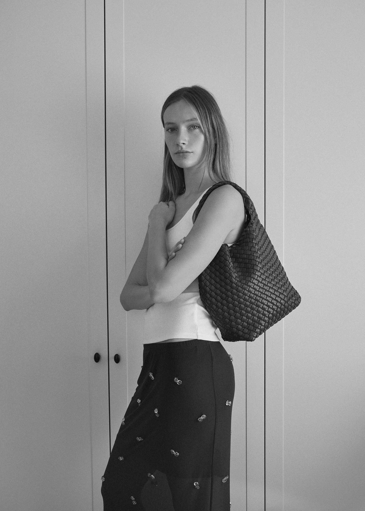 Rylan Black Alt-Leather Woven Small Bag