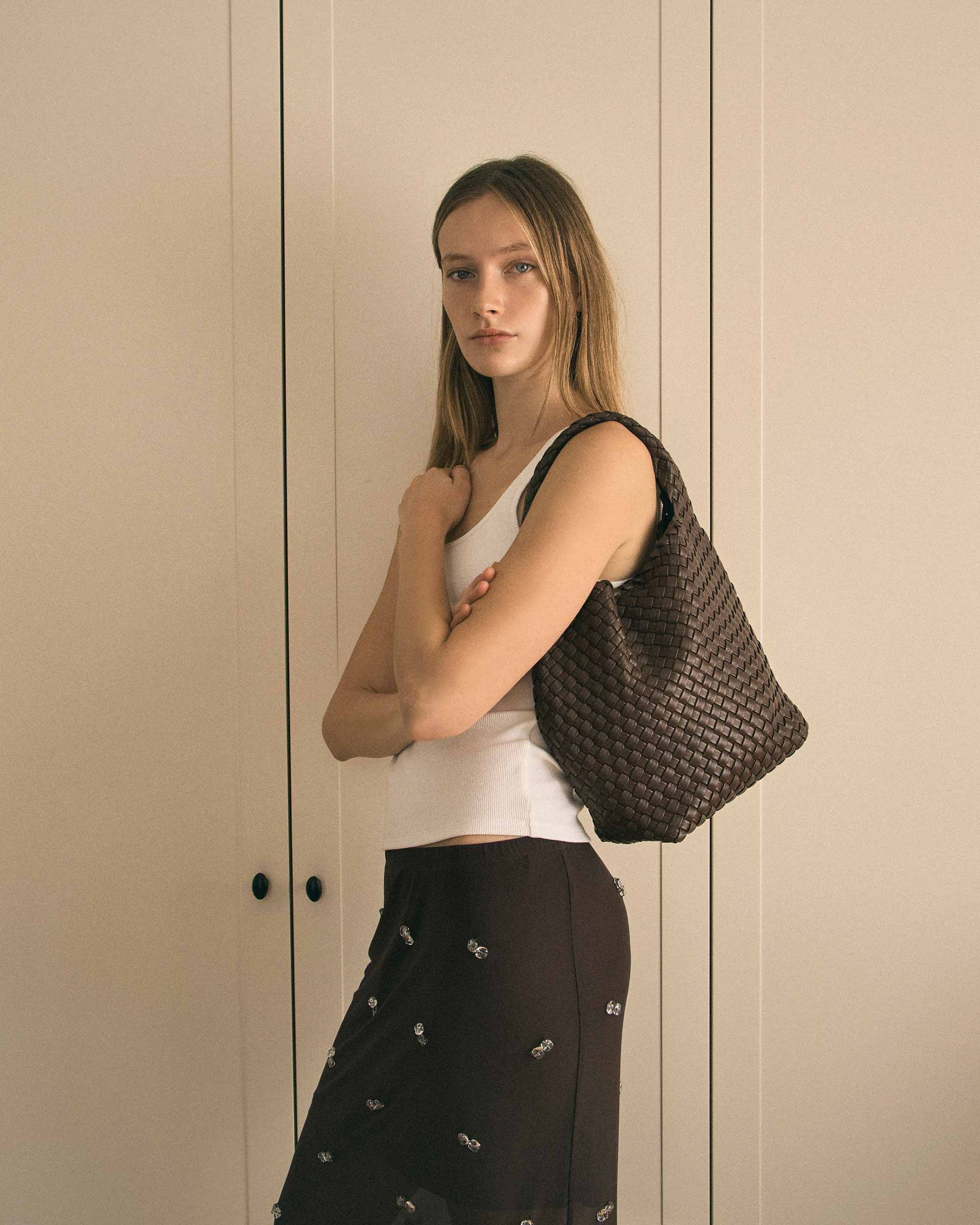 Rylan Brown Alt-Leather Woven Small Tote