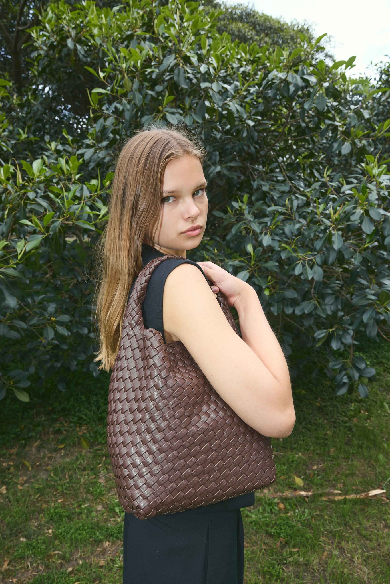 Rylan, Rylan Studio, Woven Alt-Leather Small Tote Bag, Handbag, Vegan Leather