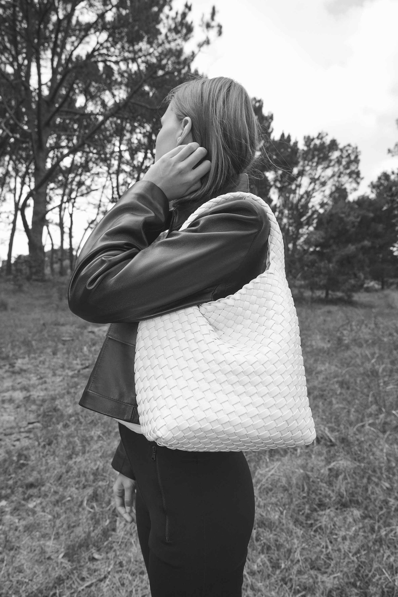 19.59 Ivory Recycled Alt-Leather Woven Small Tote