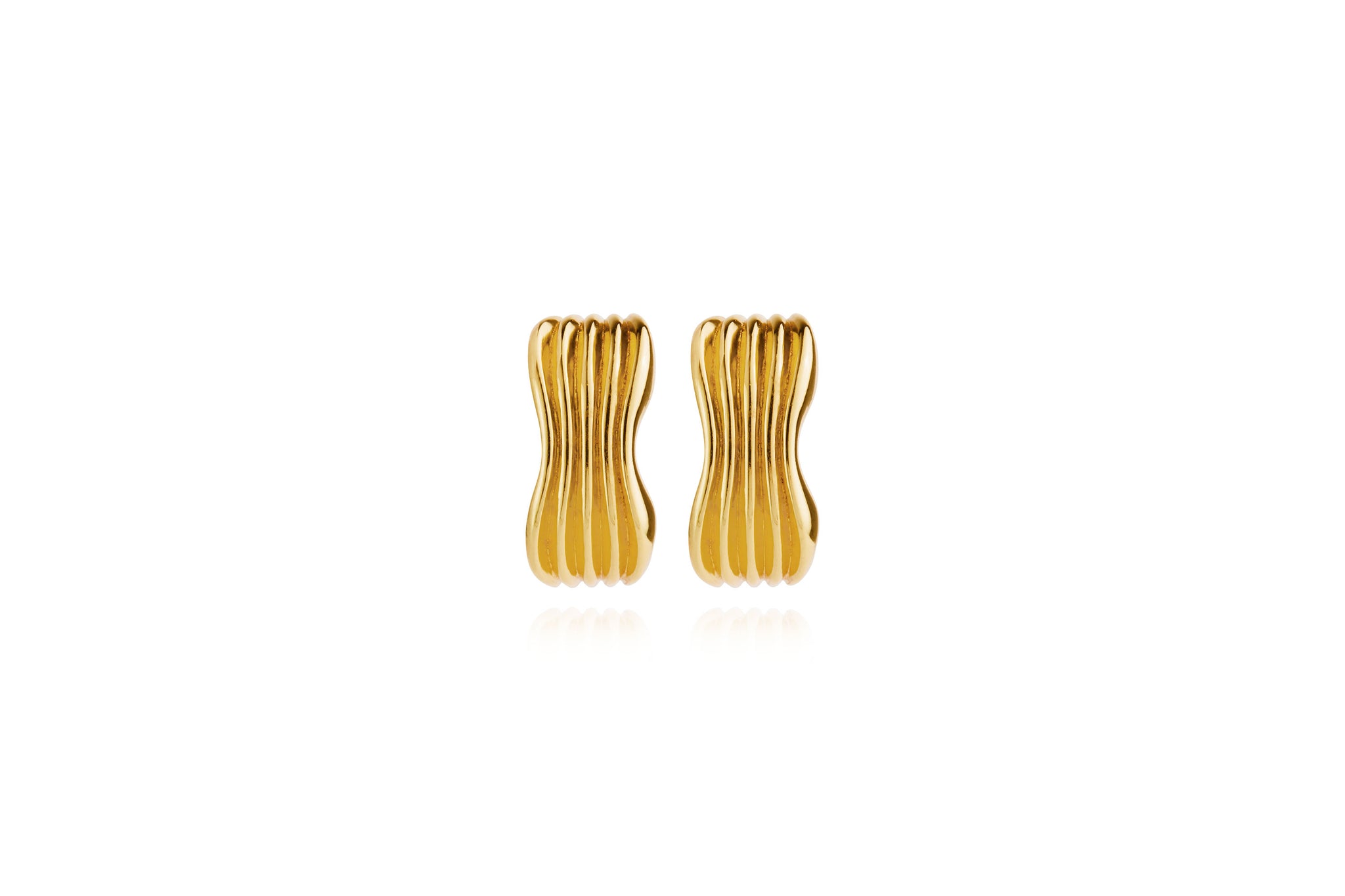 Curved Ribbed Hoop Earrings - Gold