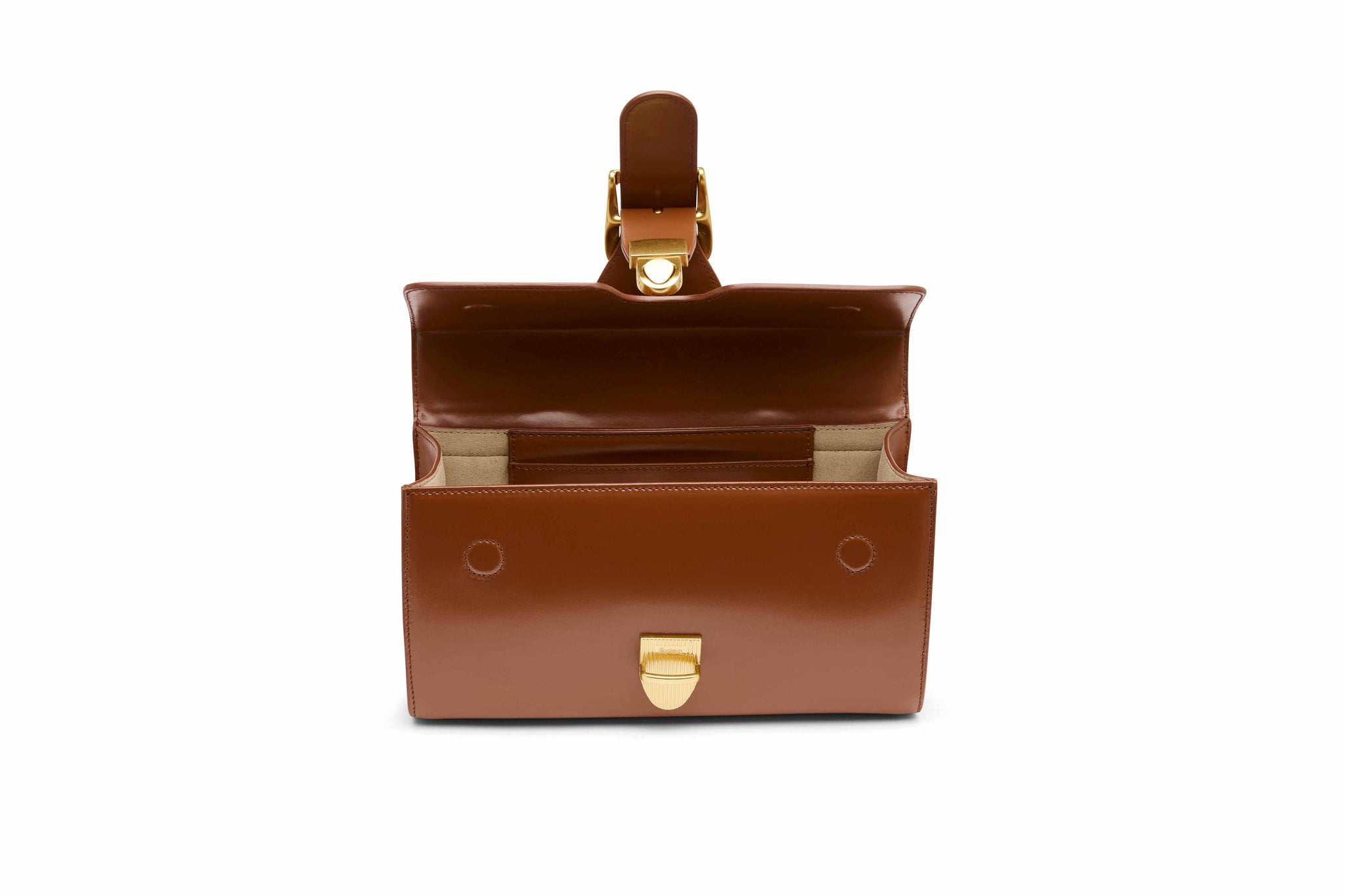 Rylan, Rylan Studio, Cognac Small Satchel with Long Handle, Leather Handbag, Made in Italy, Leather Handbag