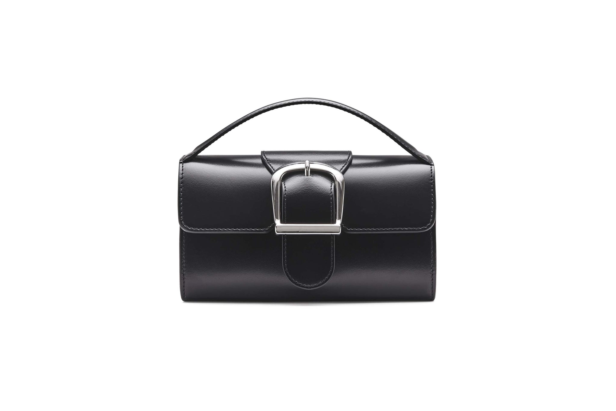 Rylan, Rylan Studio, Black Mini Satchel with Flat Handle and Silver Buckle, Made in Italy