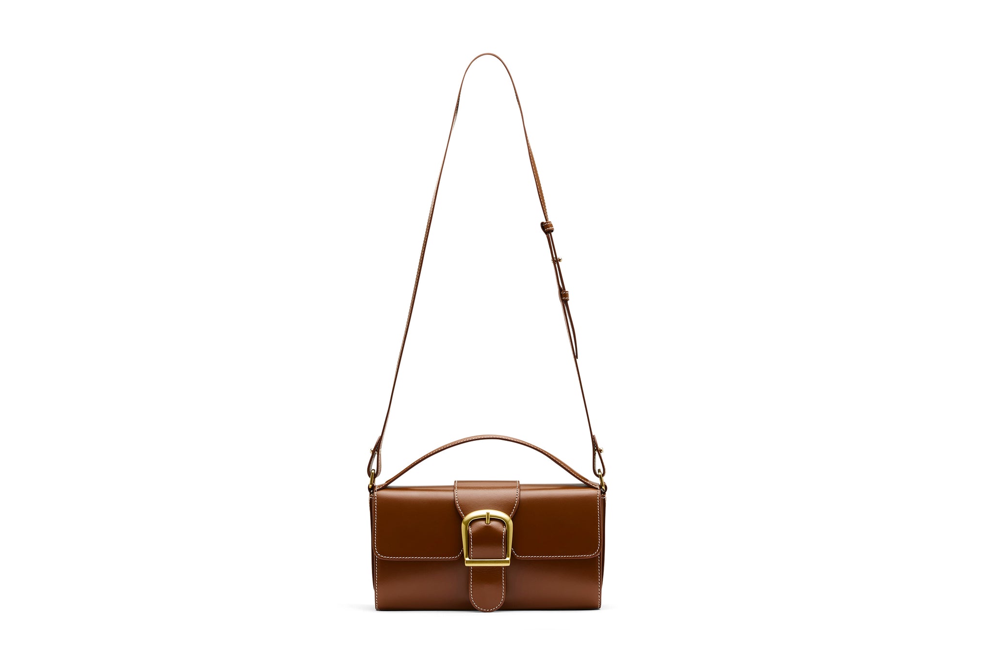 11_48 Cognac with Ivory Stitch Small Satchel with Flat Handle, Made in Italy, Rylan, Rylan Studio