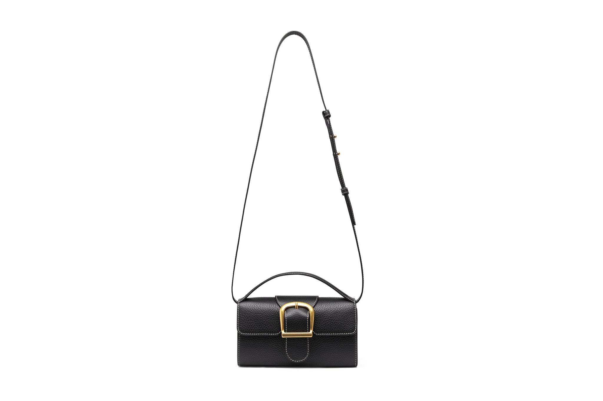 Rylan, Rylan Studio, Black with Ivory Stitch Soft Grained Mini Satchel with Flat Handle, Made in Italy